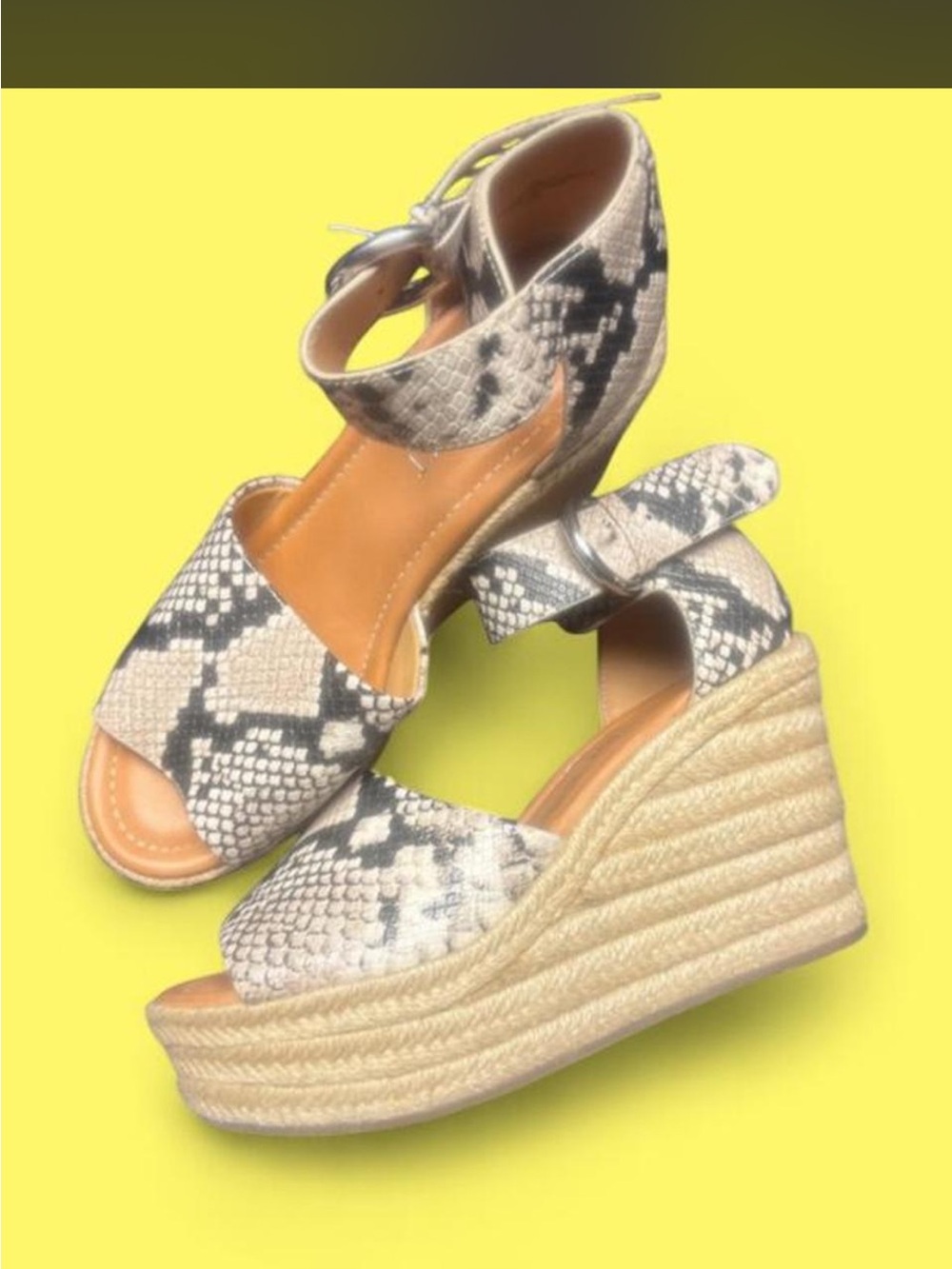 Snake-Print Espadrille Wedge Sandals in Beige size 7.5
